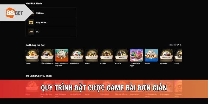 Quy trình đặt cược game bài đơn giản